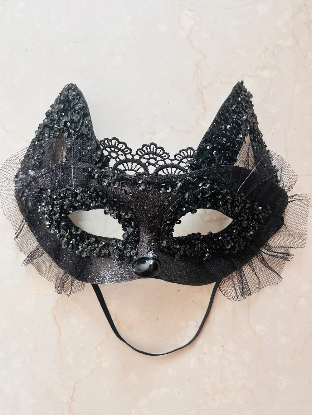 Black Sequin Cat Eye Masquerade Mask